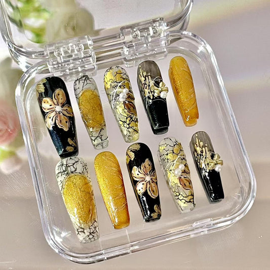Press on Magic Nails Classical Fashion 10pcs Handmade Durable Shining Design