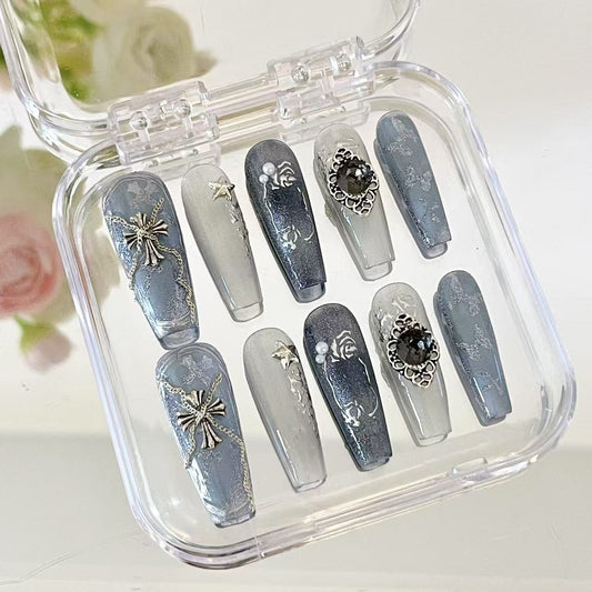 Press on Magic Nails Fluorescence Lover 10pcs Handmade Durable Shining Design