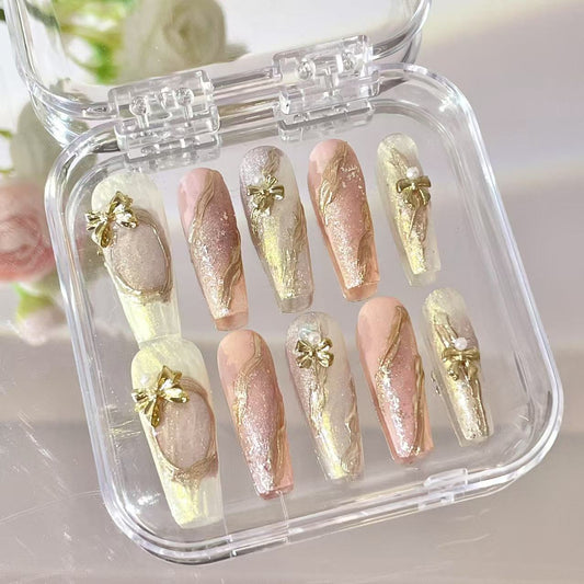 Press on Magic Nails Pink Crash 10pcs Handmade Durable Shining Design