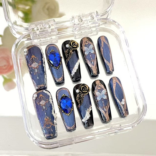 Press on Magic Nails Aurora Borealis 10pcs Handmade Durable Shining Design