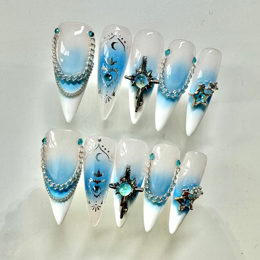 Press on Magic Nails Gradient Blue 10pcs