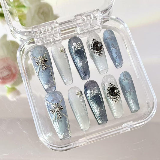 Press on Magic Nails Fluorescence Lover 10pcs Handmade Durable Shining Design